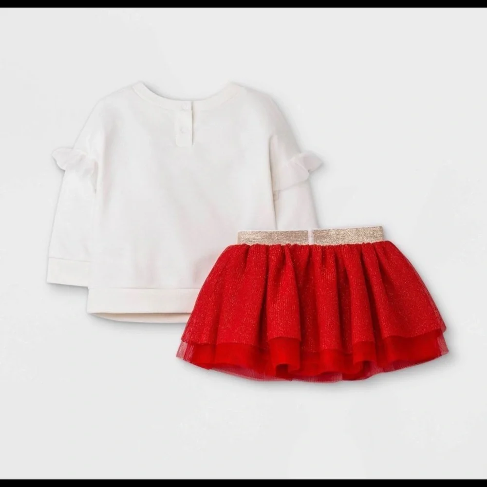 NWT Baby Girls' Holiday Tutu Set cat & jack 3-6 months red white shirt skirt